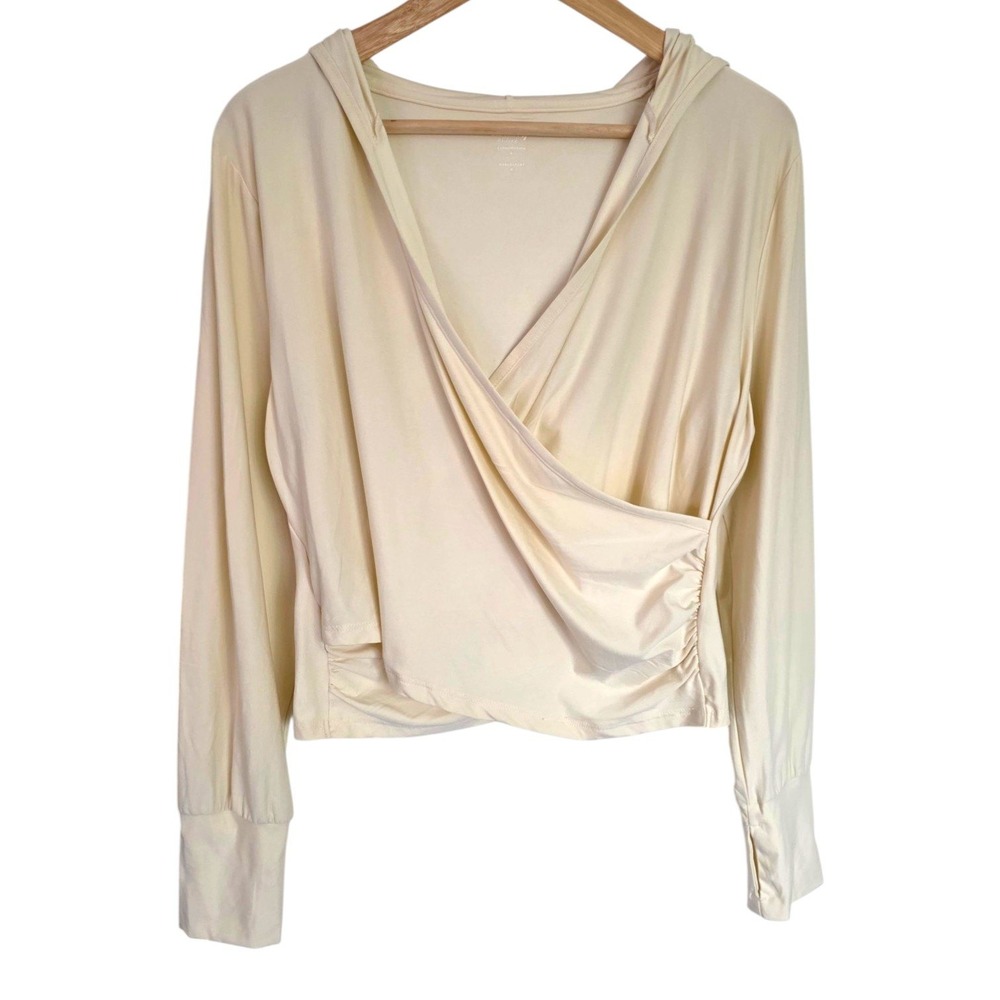 Old Navy CloudMotion Cross-Front Hoodie Howlite Cream Activewear Top Large‎